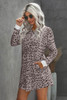 Pink Crew Neck Long Sleeve Leopard Print Mini Dress