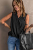 Black V Neck Draped Tank Top