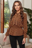 Khaki V Neck Tie Polka Dot Ruffled Blouse