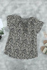 Black V-neck Short Sleeve Fashion Print Fantasy Fluttering Blouse