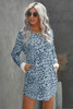 Sky Blue Crew Neck Long Sleeve Leopard Print Mini Dress