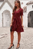 Red Bohemian Dotted Print Wrap V Neck Ruffled Mini Dress