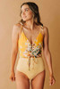 Floral and Striped Lace-up One-piece Swimwear