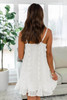 White Spaghetti Straps Jacquard Ruffle Mini Dress