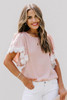 Pink Satin Lace Flutter Sleeve Top