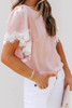 Pink Satin Lace Flutter Sleeve Top