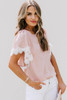 Pink Satin Lace Flutter Sleeve Top