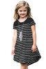 Black Colorblock Patchwork Striped Girls Dress
