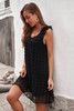 Black Swiss Dot V Neck Ruffled Sleeveless Mini Dress