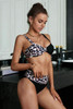 Black Colorblock Leopard Knotted Push up High Waist Bikini