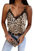 Apricot Spotted Print Crochet V Neckline Spaghetti Straps Tank Top