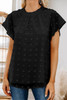 Black Ruffled Sleeve Swiss Dot T-shirts