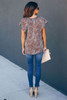 Brown V-neck Short Sleeve Fashion Print Fantasy Fluttering Blouse