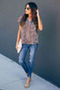 Brown V-neck Short Sleeve Fashion Print Fantasy Fluttering Blouse