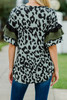 Olive Green Leopard Ruffled Sleeves Top