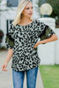 Olive Green Leopard Ruffled Sleeves Top