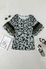 Olive Green Leopard Ruffled Sleeves Top