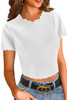 White Curled Hem Short Sleeve Ribbed Knit Crop Top