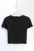 Black Curled Hem Short Sleeve Ribbed Knit Crop Top