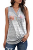 Gray Floral Print V-neck Sleeveless Button Striped Tank Top