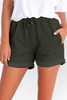 Green Tie Waist Side Pockets Cuffed Lounge Shorts