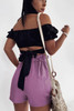 Purple Frilled Drawstring Waist High Rise Shorts