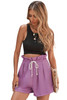 Purple Frilled Drawstring Waist High Rise Shorts
