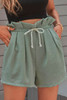 Army Green Frilled Drawstring Waist High Rise Shorts