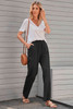 Black Drawstring Elastic Waist Pockets Long Straight Legs Pants