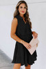 Black Split Neck Pom Pom Textured Flowy Mini Dress