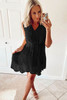 Black Split Neck Pom Pom Textured Flowy Mini Dress