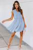 Sky Blue Split Neck Pom Pom Textured Flowy Mini Dress