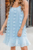 Light Blue Spaghetti Straps Jacquard Ruffle Mini Dress