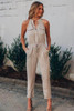 Button Front Patch Pockets Sleeveless Jumpsuit