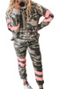 Green Camo Print Color Block Pullover Lounge Set