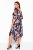 Black Plus Size Crewneck Half Sleeve Floral Midi Dress