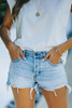 Sky Blue High Waist Distressed Washed Denim Shorts Sky Blue High Waist Distressed Washed Denim Shorts
