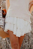 White Solid Color High Waist Tiered Crochet Ruffle Mini Skirt