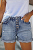 High Rise Button Fly Distressed Denim Shorts High Rise Button Fly Distressed Denim Shorts