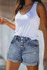 High Rise Button Fly Distressed Denim Shorts High Rise Button Fly Distressed Denim Shorts