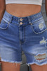 Sky Blue Distressed Raw Hem Buttons Denim Shorts with Pockets