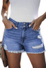 Sky Blue Distressed Raw Hem Buttons Denim Shorts with Pockets