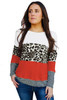 Orange Stripes Leopard Splicing Colorblock Long Sleeve Top