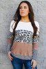 Brown Stripes Leopard Splicing Colorblock Long Sleeve Top