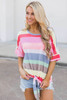 Multicolor Striped Short Sleeve Top with Knot