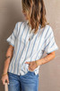 Sky Blue Striped Short Sleeve Buttoned Pocket Shirt