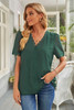 Green Lace Splicing V-Neck Swiss Dot Short Sleeve Top Green Lace Splicing V-Neck Swiss Dot Short Sleeve Top