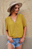 Yellow Lace Splicing V-Neck Swiss Dot Short Sleeve Top