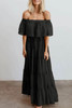 Black Off Shoulder Ruffle Swiss Dot Maxi Dress