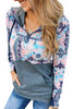 Gray Boho Print Color Block Patchwork Zip Collar Sweatshirt